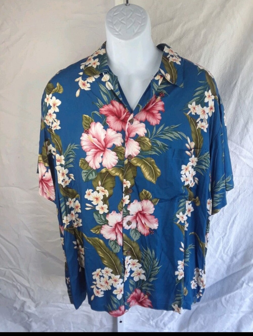 Iolani L Hawaiian Shirt L Blue Pink Floral